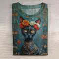Comstylish Mexican Day Of The Dead Cat Print T-Shirt