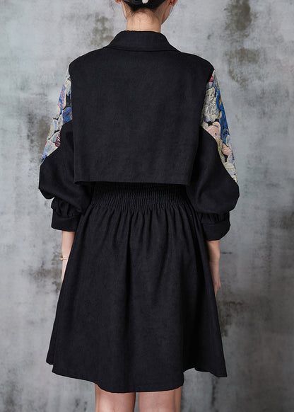 Black Tasseled Patchwork Cotton Dress Spring