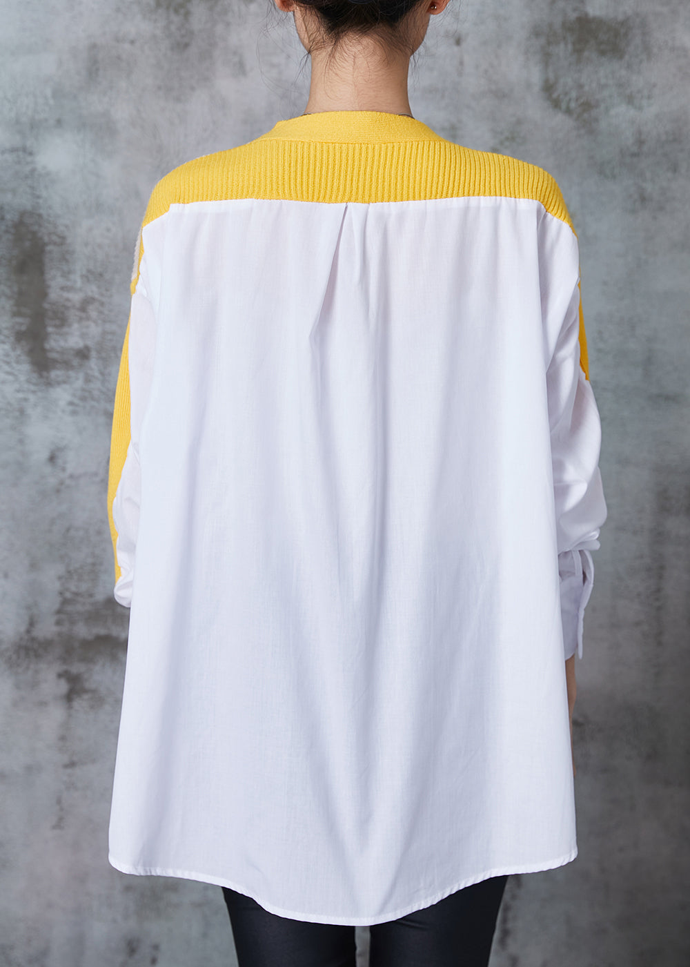 Art Yellow Oversized Patchwork Knit Tops Spring