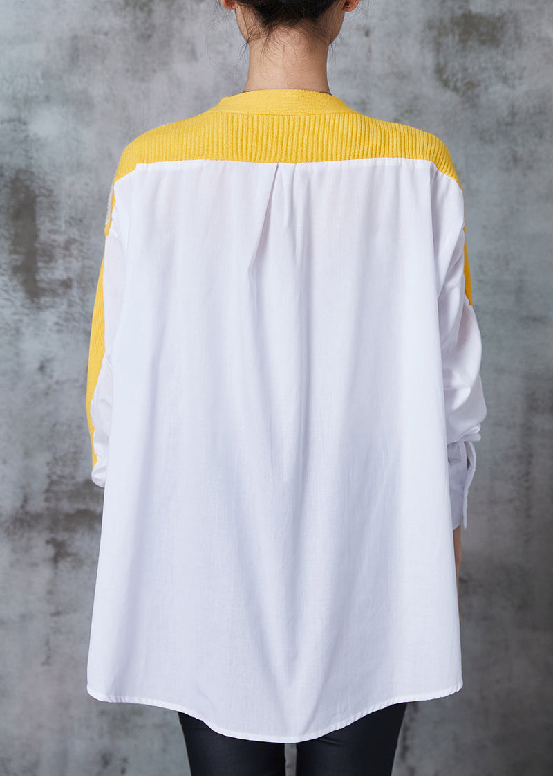 Art Yellow Oversized Patchwork Knit Tops Spring