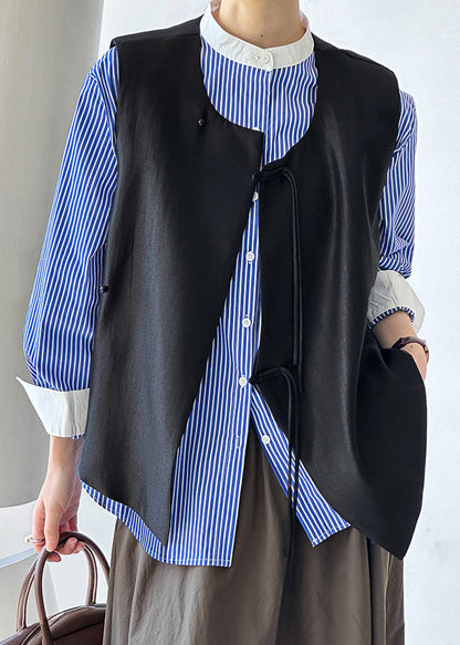 French Black Button Cotton Waistcoat Sleeveless