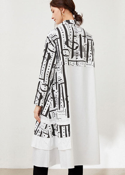 Black Peter Pan Collar Print Cotton Shirts Dresses Spring