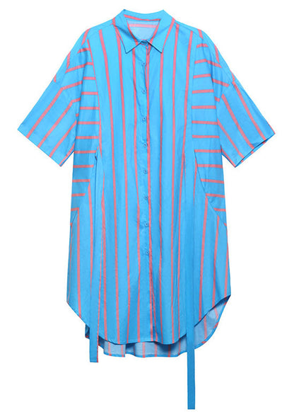 Blue Button Tie Waist Asymmetrical Design Fall Maxi Dress Half Sleeve