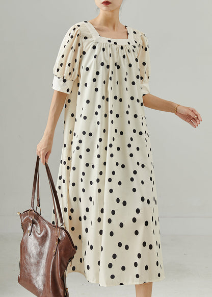 White Square Collar Dot Print Cotton Dress Summer