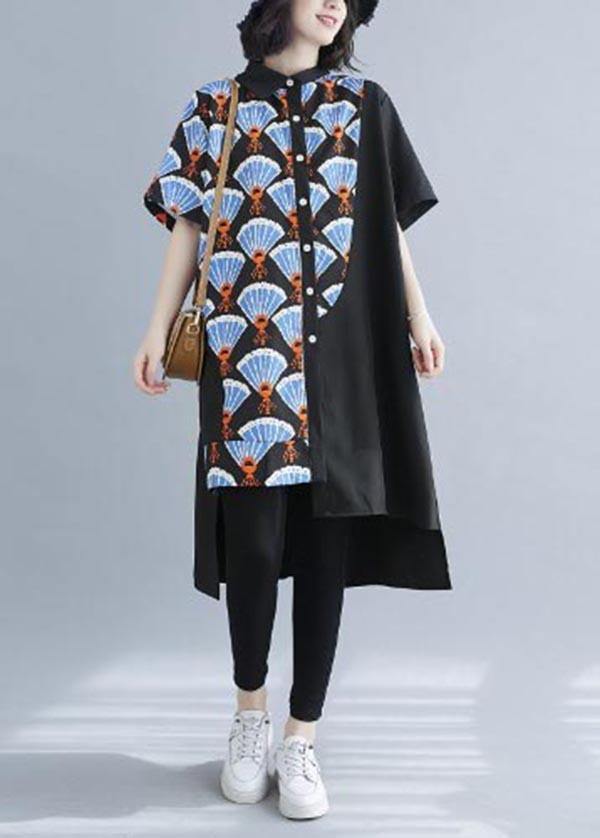 Black Print Asymmetrical Designlow High Design Vacation Summer Cotton Dress