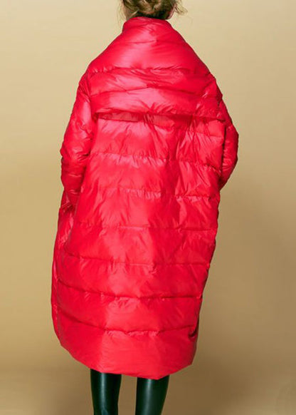 Red Button Pockets Duck Down Coat Winter