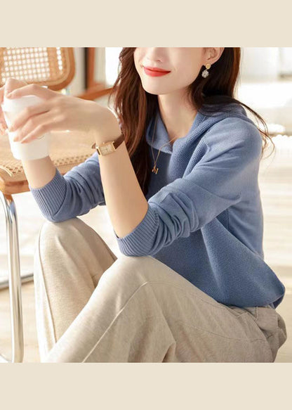Purple Hooded Thick Patchwork Knit Woolen Sweaters Fall