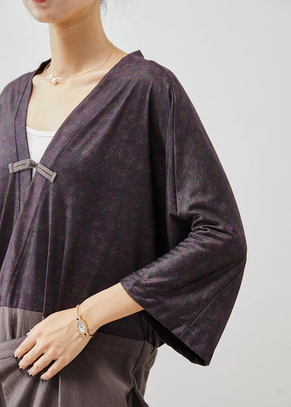 Colorblock Chinese Button Patchwork Lace Up Linen Jumpsuits Fall