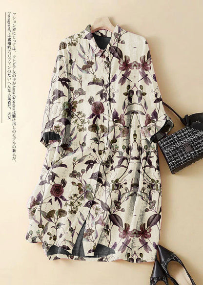 Blue Cashew Nuts Embroidered Patchwork Linen Shirt Dress Summer