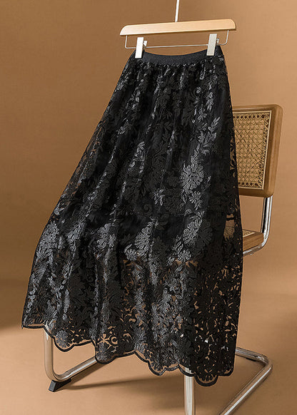 French Champagne Embroidered Lace a Line Skirts Fall
