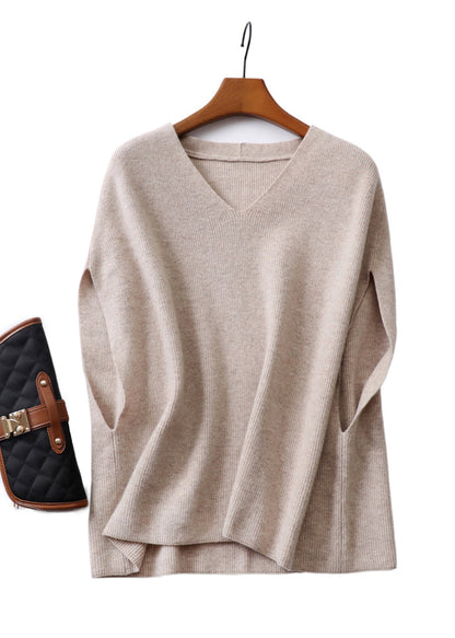 Beige V Neck Thick Knit Vest Sleeveless