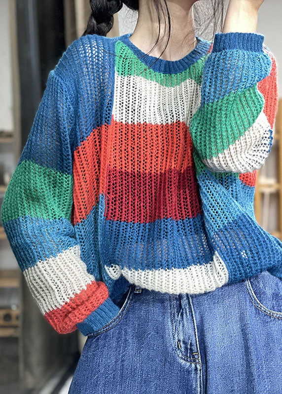 Organic Rainbow Patchwork Loose Fall Knit Sweaters