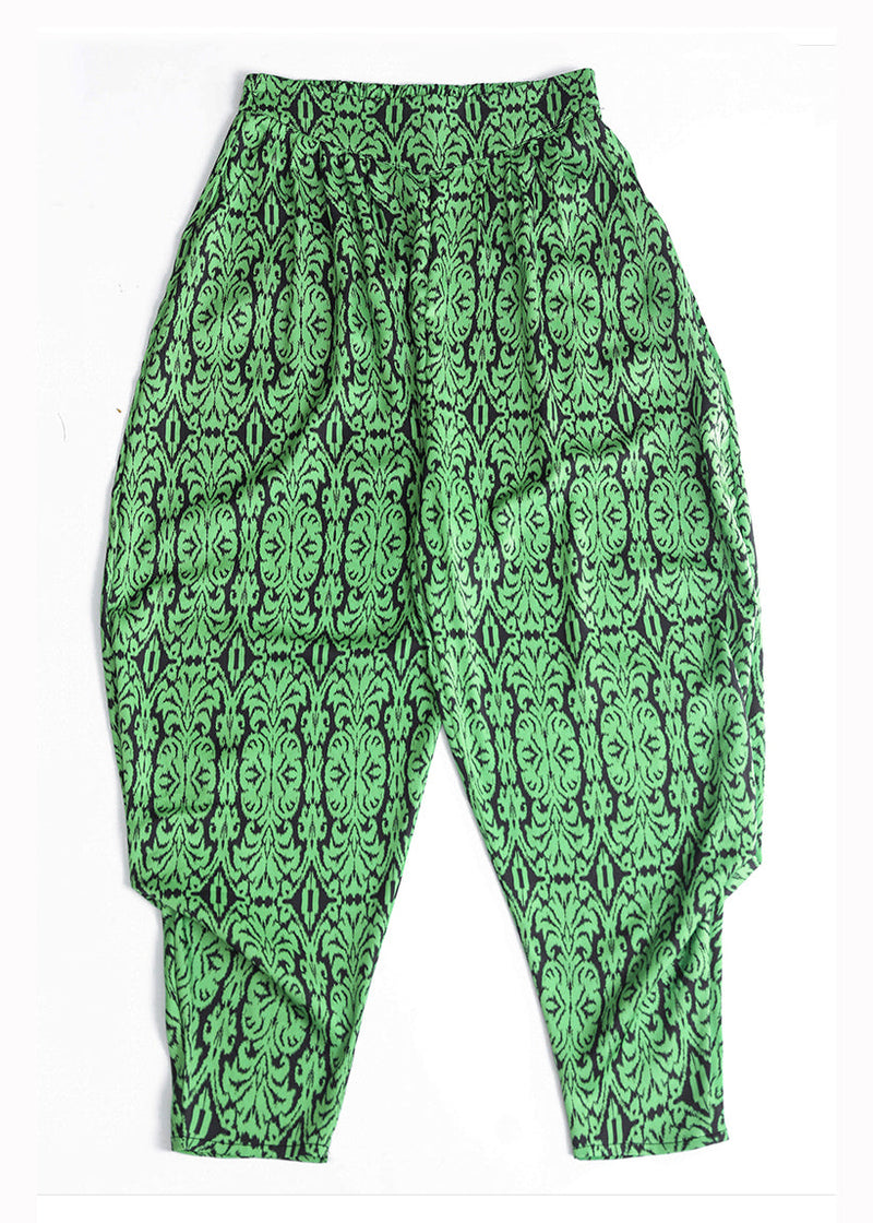 Grass Green Pockets Print Chiffon Lantern Pants Summer