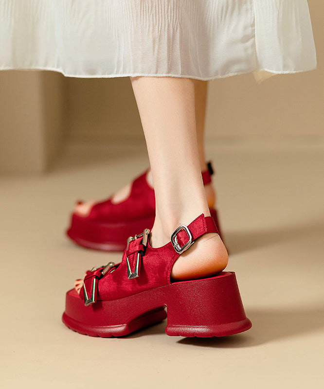 Red Platform Faux Leather Buckle Strap Splicing Sandals