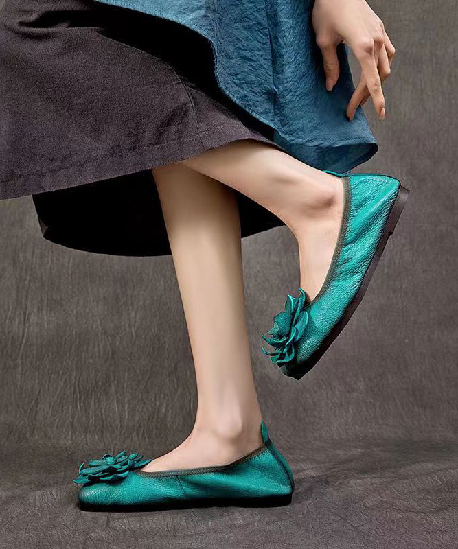 Rose Handmade Cowhide Leather Flat Shoes for