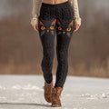 Comstylish Cute Black Cat Face Embroidered Comfortable Knit Leggings