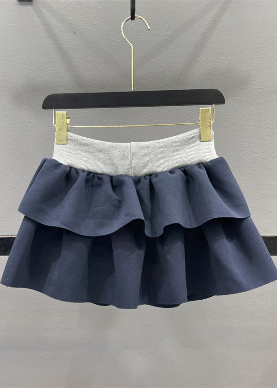 Natural Grey Elastic Waist Drawstring a Line Skirts