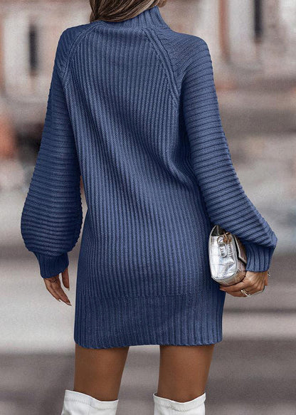Blue Cozy Knit Sweaters Dress Fall
