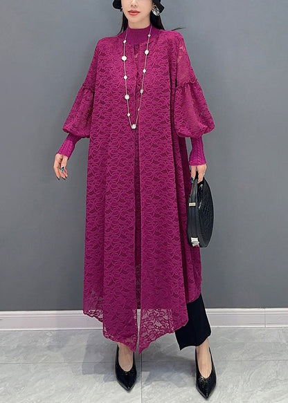 Rose Ruffled False Two Pieces Lace Dress Spring