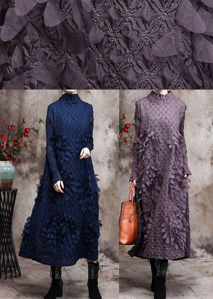 Vivid Blue Feather 3d Spring Dress Long Caftan