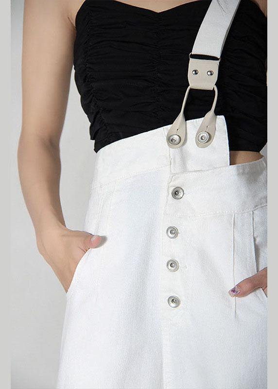 Natural White Denim High Waist Asymmetrical Design Carpenter Pants