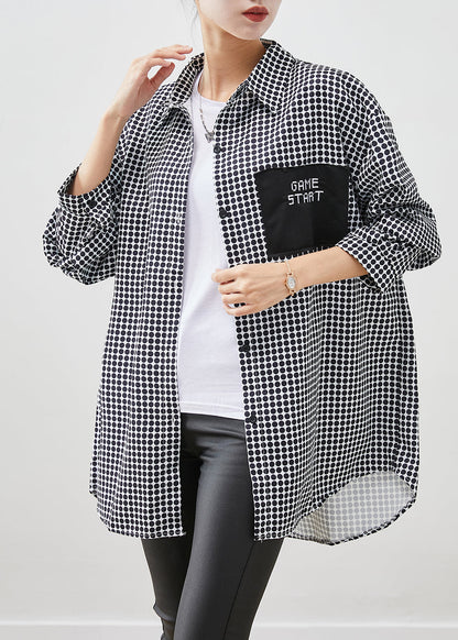 Black Oversized Plaid Spandex Blouse Top Fall