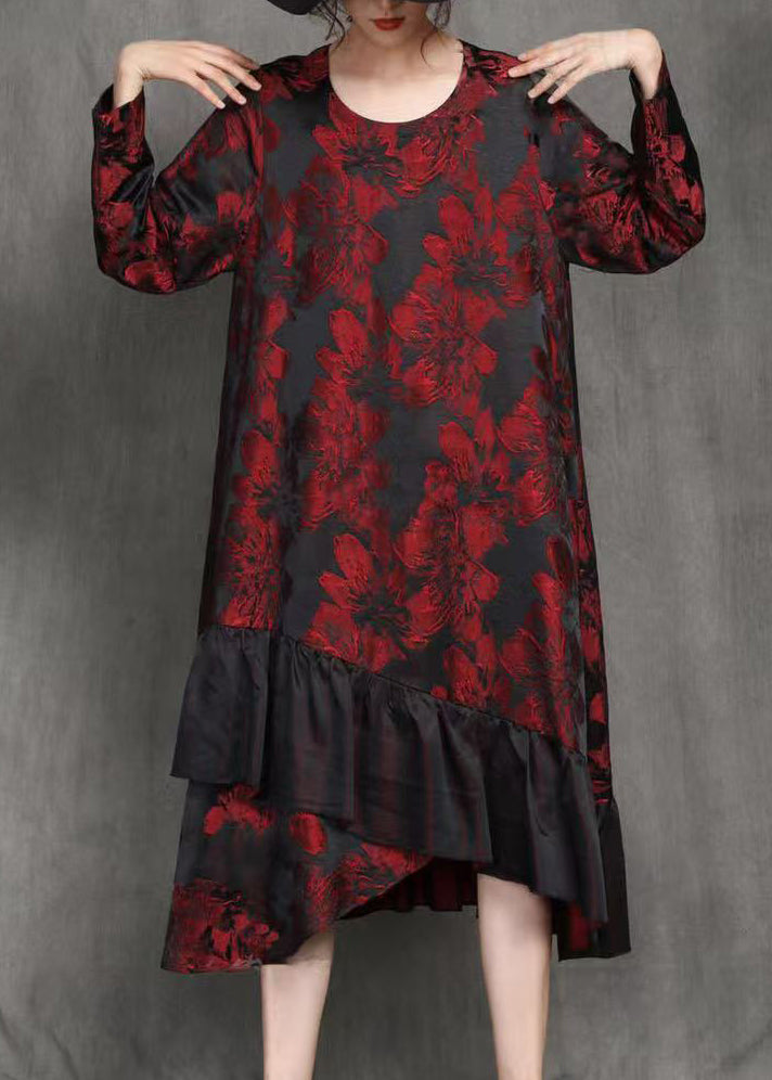 Loose Yellow O-neck Print Patchwork Long Dress Spring