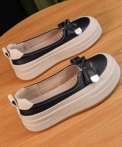 Apricot Comfortable Splicing Bow Platform Shoes