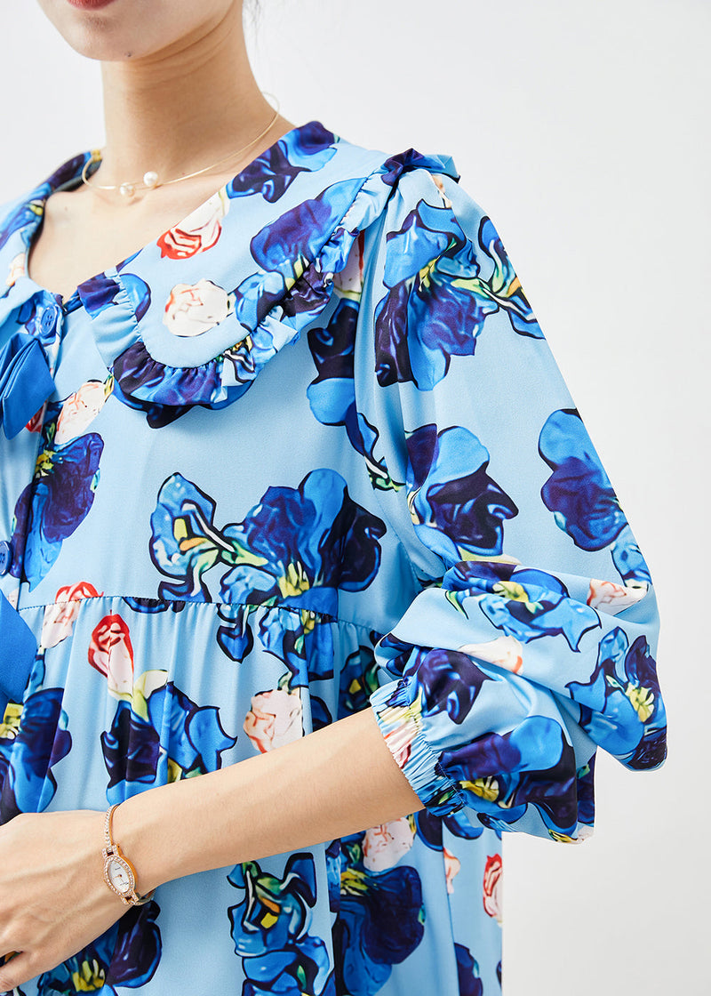 Blue Oversized Patchwork Print Holiday Dress Fall