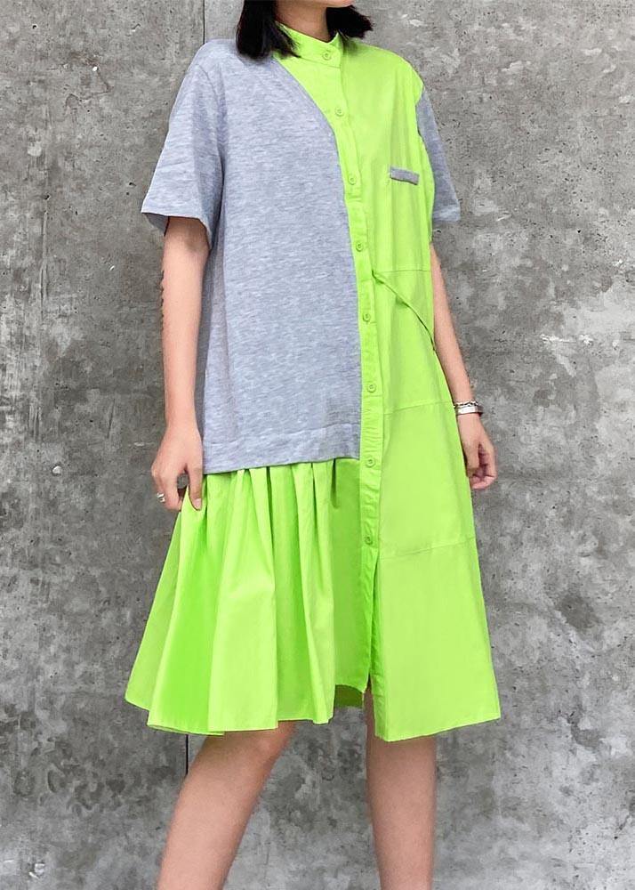 Fluorescent Green Patchwork Asymmetrical Design Party Dress Summer
