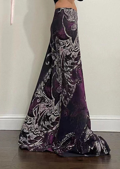 Purple Print Draping a Line Skirt Spring