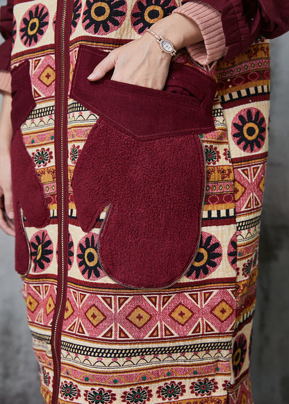 Mulberry Hooded Print Pockets Fine Cotton Filled Coats Winter