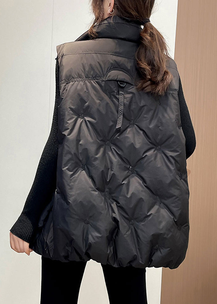 French Caramel Embroideried Pockets Duck Down Vests Winter