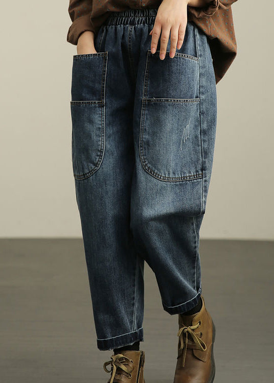 Blue Pockets Denim Harem Pants Fall