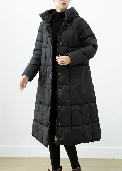Black Oversized Fine Cotton Filled Jacket in Winter Hooded Big Pockets