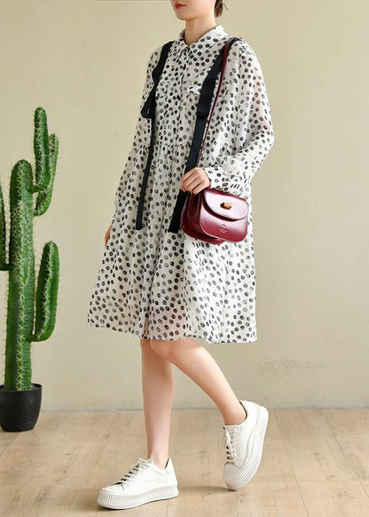 Boutique White Dot Chiffon Pockets Summer Dresses