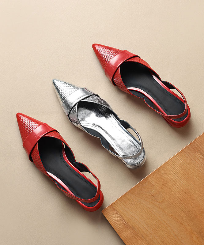 Red Hollow Out Splicing Chunky Sandals Pointed Toe