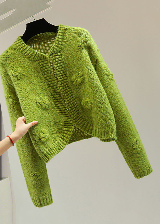 Art Green Embroidered Cotton Knit Sweater Winter
