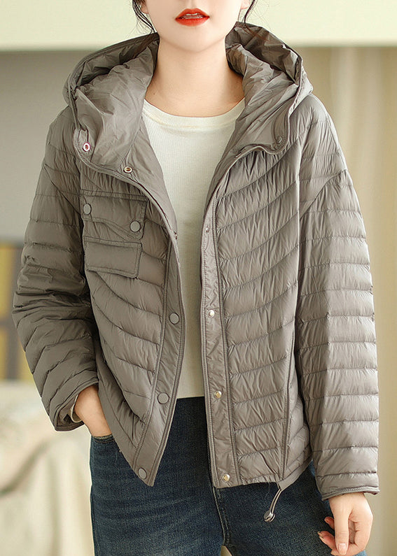 Grey Hooded Drawstring Fine Cotton Filled Jacket Winter