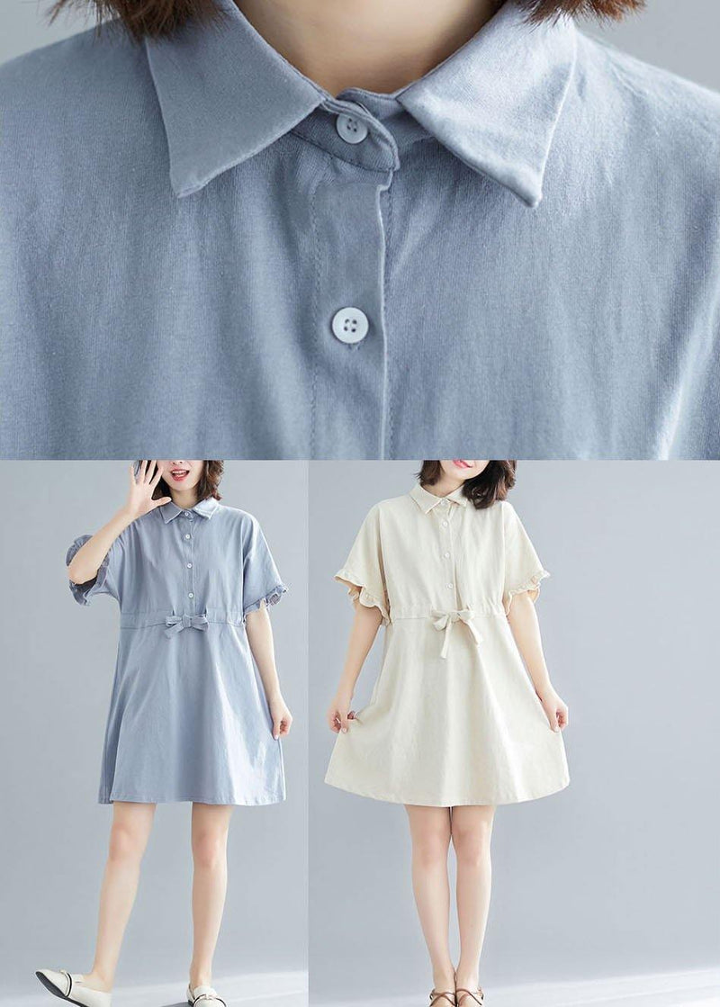 Light Blue Peter Pan Collar Ruffled Mini Summer Cotton Dress