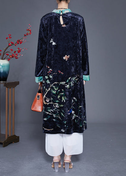 Black Print Patchwork Silk Velour Vacation Dresses Spring