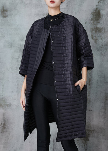 Black Fine Cotton Filled Coats O-neck Oversized Half Sleeve