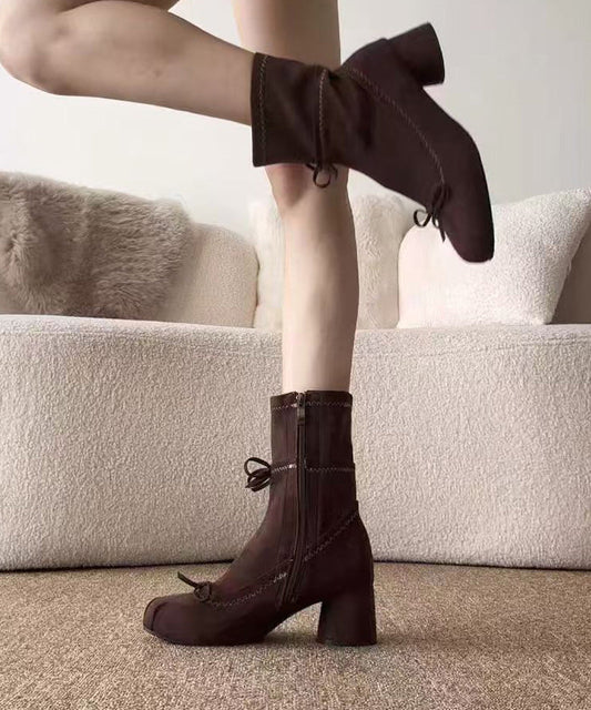 Brown Suede Bow Splicing Boots