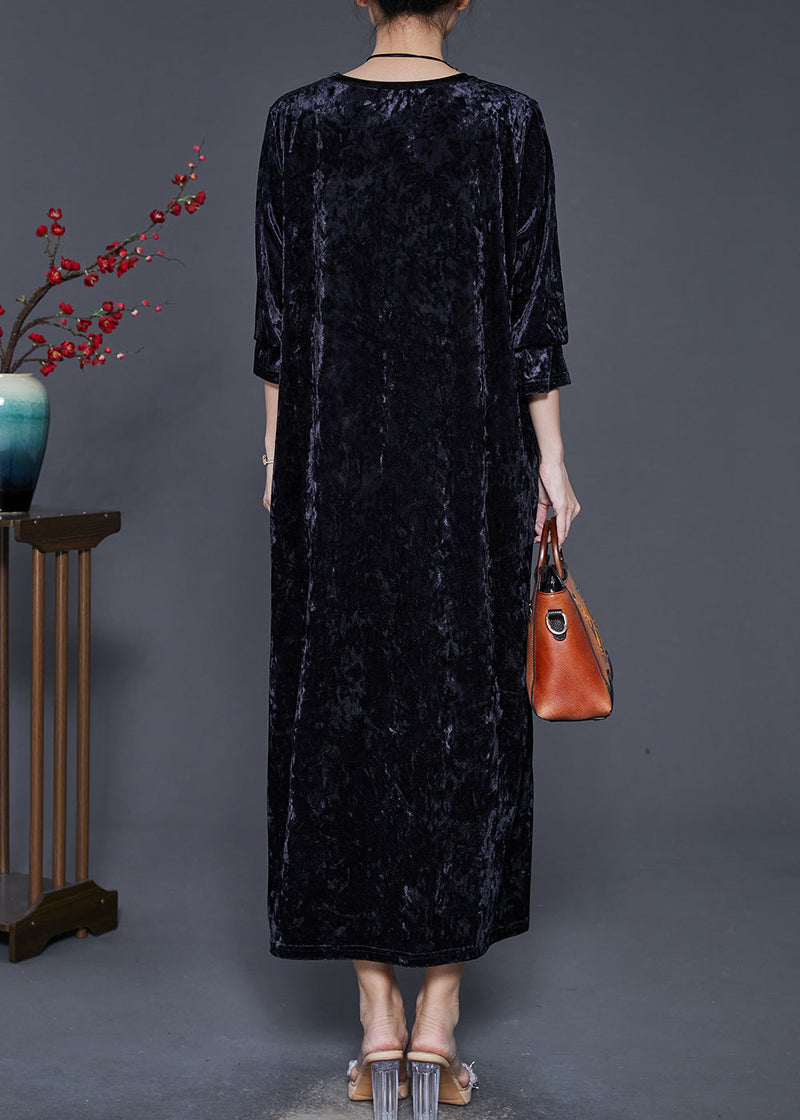 Organic Black Oversized Print Silk Velour Dress Spring