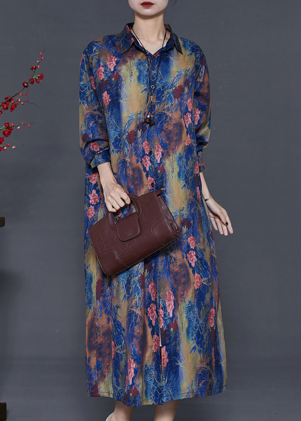 Blue Peter Pan Collar Tie Dye Silk Shirt Dress Summer