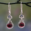 Vintage Dangling Garnet Crystla Silver Earrings
