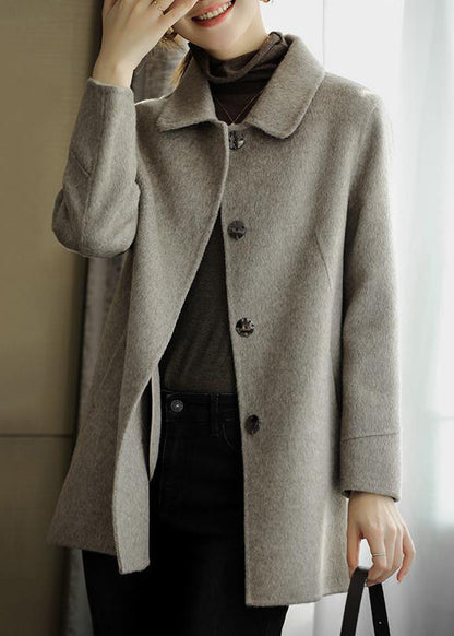 Grey Peter Pan Collar Silm Fit Woolen Coat Fall