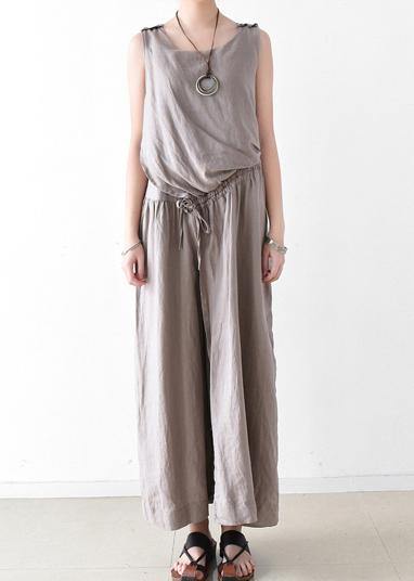 Spring Cotton Hemp Loose Wide Leg Jumpsuit Pants