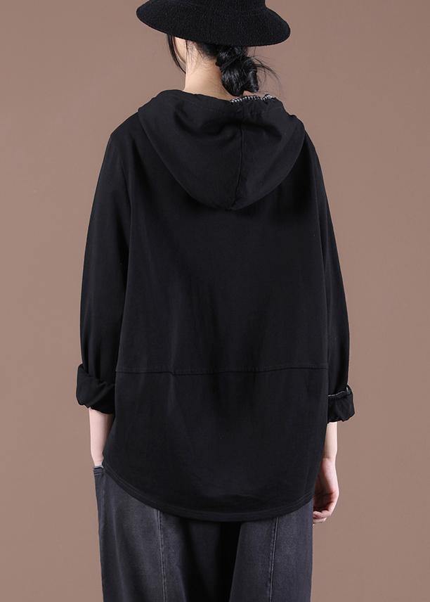 Zipper Spring Modern Blouse Black Tops