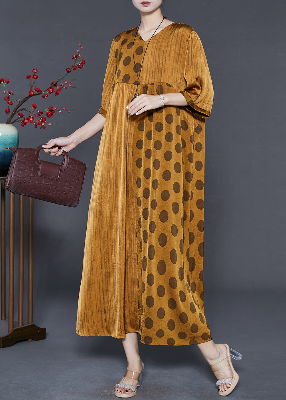 Diy Golden Oversized Patchwork Silk Maxi Dresses Summer